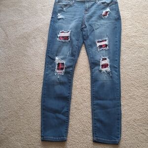 Judy Blue Distressed Blue skinnyJeans with Plaid Accents